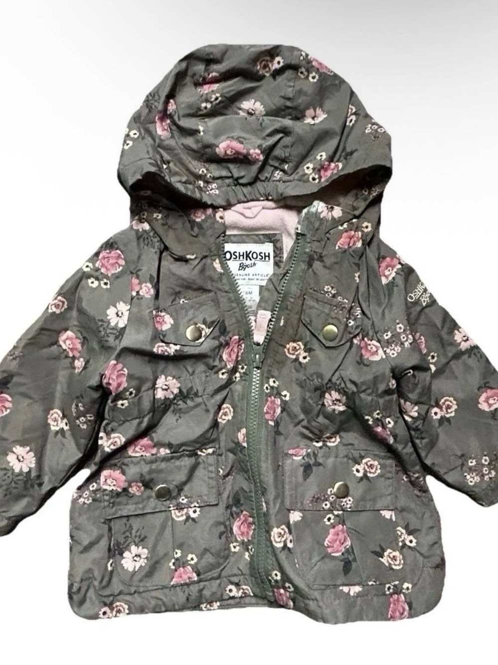 Toddler Girl Oshkosh Green Floral Spring Fleece Lined Jacket Size 12-18 Months